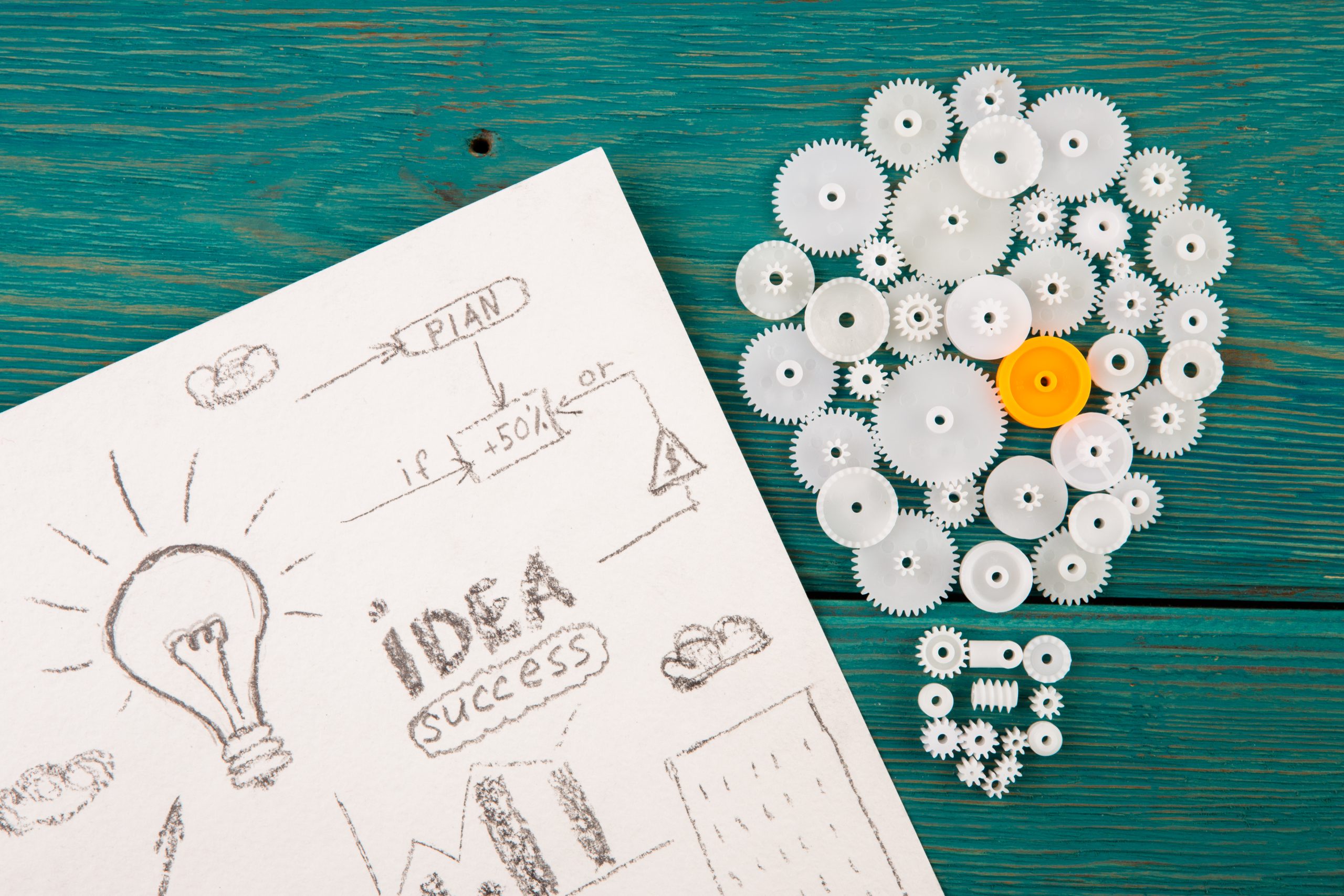 Idea,Concept,-,Bulb,Composed,Of,The,Gears,And,Sketches